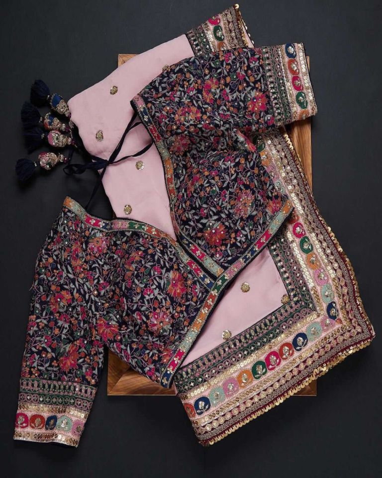 BABY PINK COLOR GEORGETTE BASE EMBROIDERED SAREE WITH DESIGNER BLOUSE