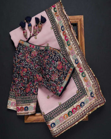 BABY PINK COLOR GEORGETTE BASE EMBROIDERED SAREE WITH DESIGNER BLOUSE