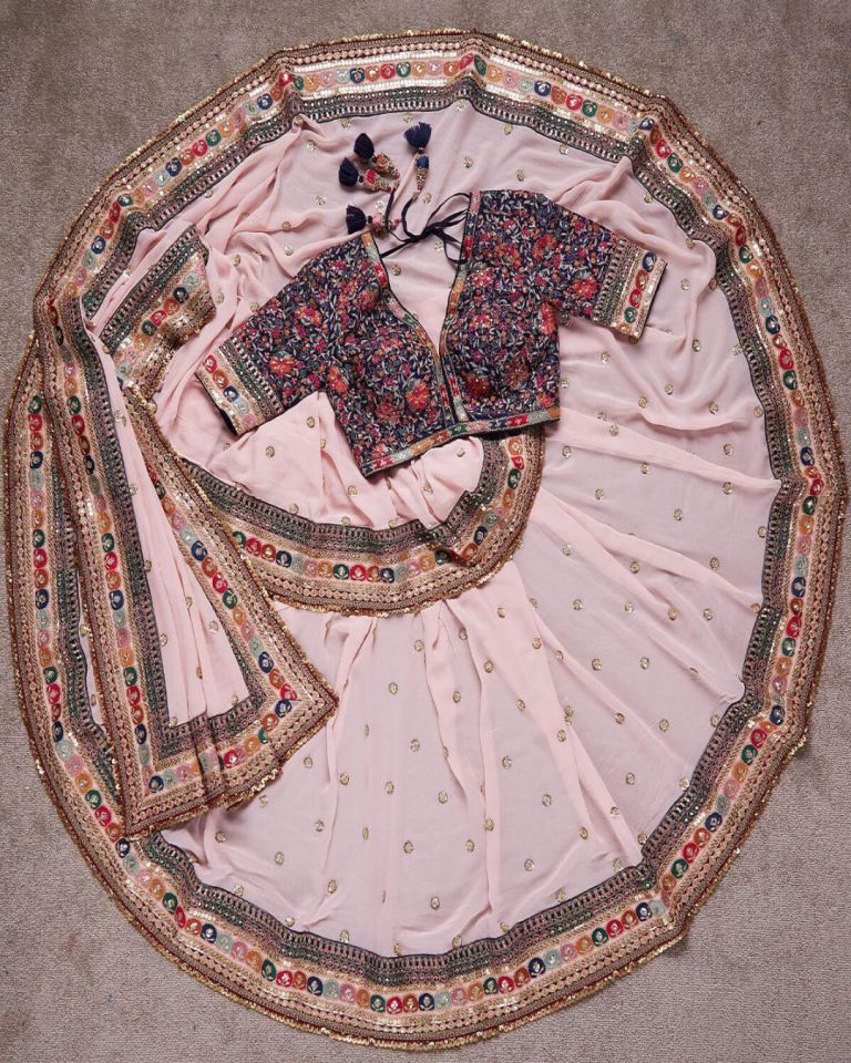 BABY PINK COLOR GEORGETTE BASE EMBROIDERED SAREE WITH DESIGNER BLOUSE