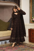 BLACK EMBROIDERED GEORGETTA BASE ANARKALI WITH CHURIDAR AND DUPATTA - SET OF 3