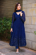 COBALT BLUE GEORGETTE BASE ANARKALI SUIT SET OF 3
