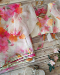 FLORAL PRINT ORGANZA BASE DESIGNER EMBROIDERY WORK SAREE