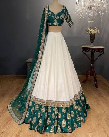 IVORY WHITE TAFETTA SILK PARTYWEAR LEHENGA CHOLI