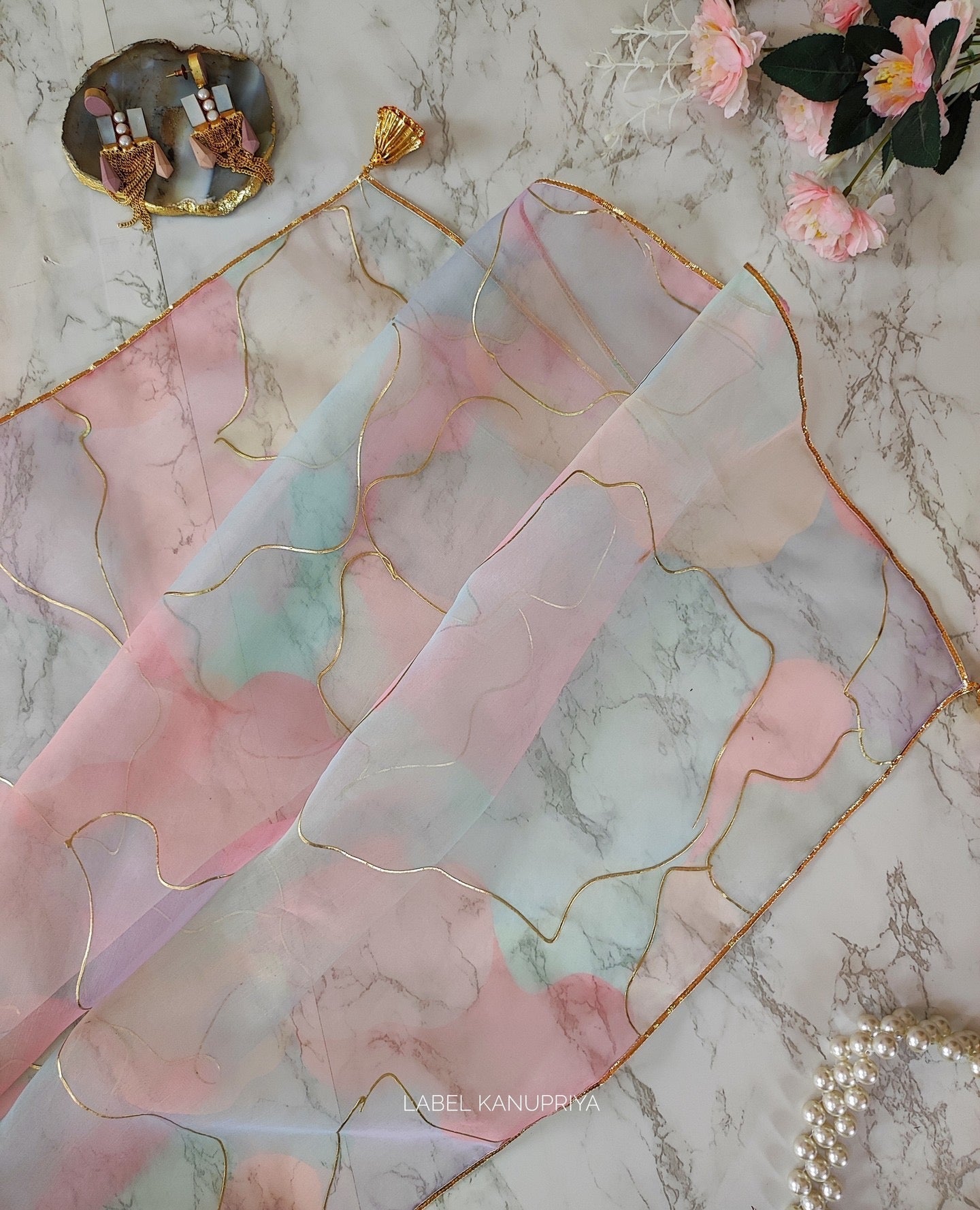 PASTEL DREAM ORGANZA BASE DESIGNER EMBROIDERY WORK SAREE