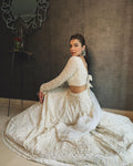 DELIGHTFUL WHITE GEORGETTE BASE LAKHNAVI WORK DESIGNER LEHENGA CHOLI