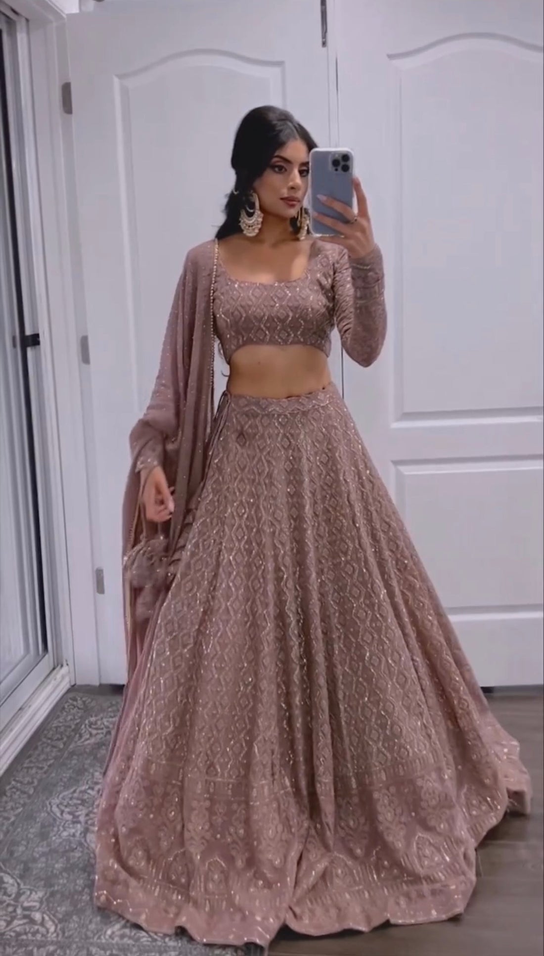 CHOCOLATE BROWN COLOR GEORGETTE BASA LAKNAVI WORK DESIGNER LEHENGA CHOLI