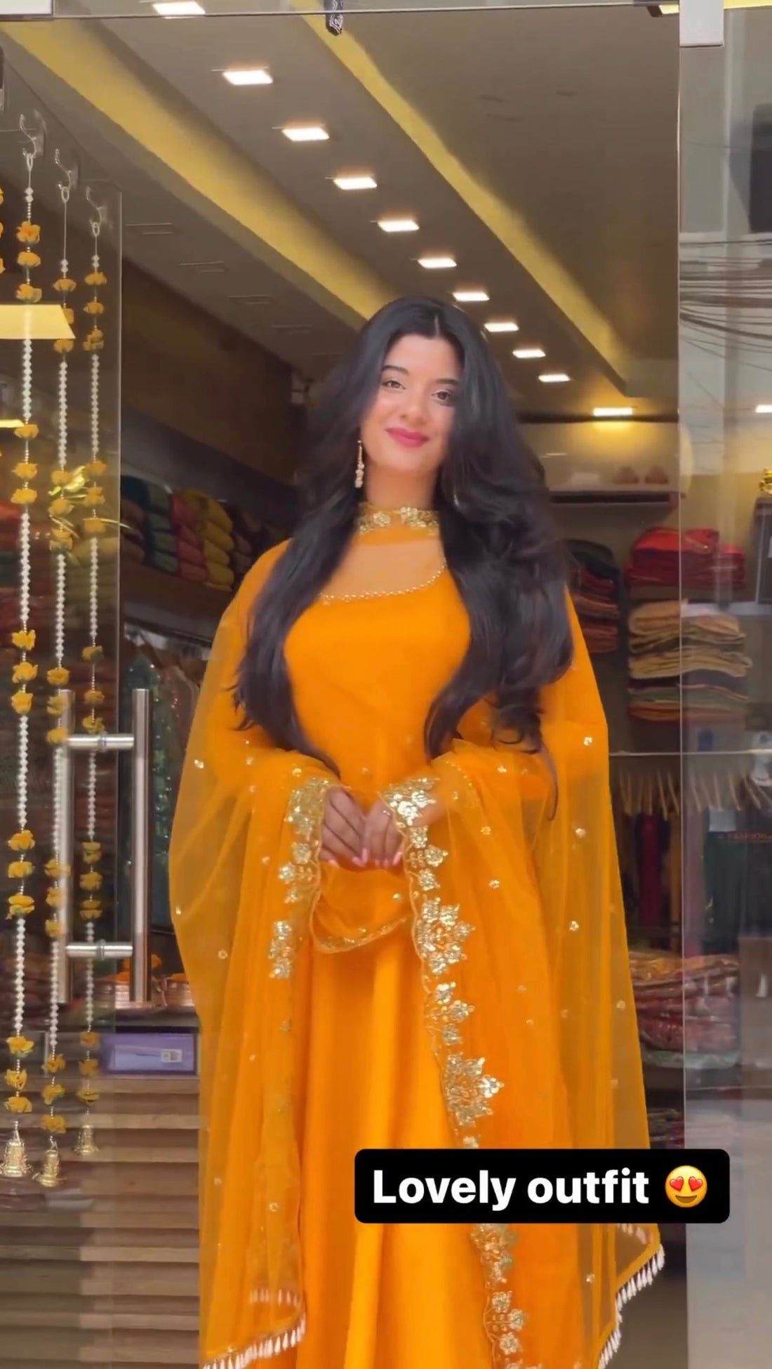 TANGERINE ORANGE COLOR GEORGETTE BASE ANARKALI SUIT WITH CHURIDAR SET OF 3