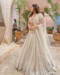 WEDDING WEAR OFF-WHITE COLOR GEORGETTE BASE MIRROR WORK BASE ELEGANT LEHENGA CHOLI