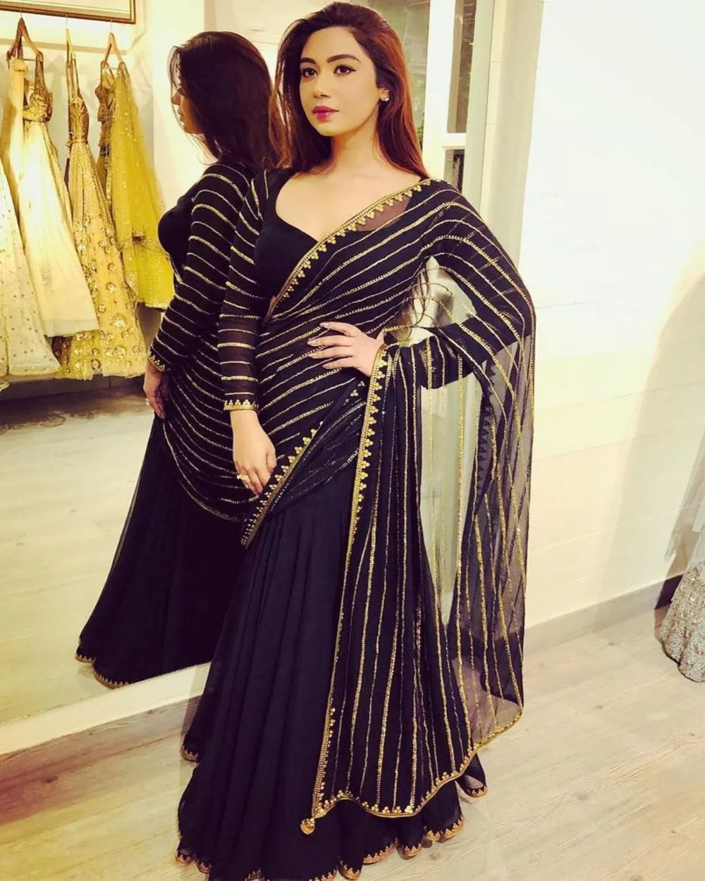 PARTY WEAR BLACK COLOR GEORGETTE BASE DESIGNER SAREE