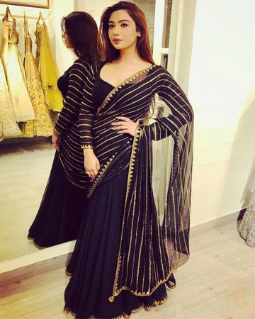 PARTY WEAR BLACK COLOR GEORGETTE BASE DESIGNER SAREE