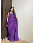BEAUTIFUL PURPLE BANDHANI DESIGNER GEORGETTE BASE PRE DRAPPED GOWN SAREE