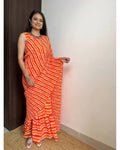BEAUTIFUL ORANGE AND RED LEHERIYA DESIGNER GEORGETTE BASE PRE DRAPPED GOWN SAREE