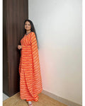 BEAUTIFUL ORANGE AND RED LEHERIYA DESIGNER GEORGETTE BASE PRE DRAPPED GOWN SAREE