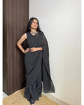 BEAUTIFUL BLACK DOT DESIGNER GEORGETTE BASE PRE DRAPPED GOWN SAREE