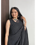 BEAUTIFUL BLACK DOT DESIGNER GEORGETTE BASE PRE DRAPPED GOWN SAREE