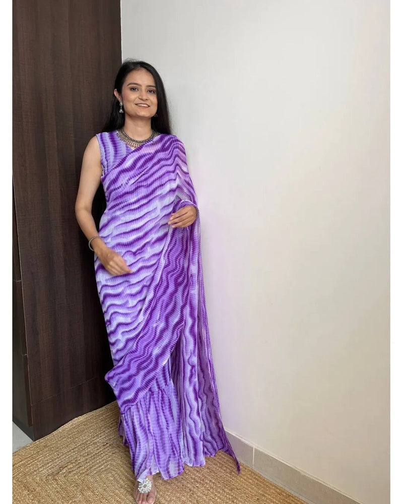 ATTRACTIVE PURPLE SHADE DESIGNER GEORGETTE BASE PRE DRAPPED GOWN SAREE