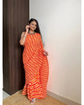 BEAUTIFUL ORANGE AND RED LEHERIYA DESIGNER GEORGETTE BASE PRE DRAPPED GOWN SAREE