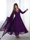 LUXURY PURPLE FOX GEORGETTE ANARKALI SUIT WITH DUPATTA & PANT