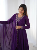 LUXURY PURPLE FOX GEORGETTE ANARKALI SUIT WITH DUPATTA & PANT