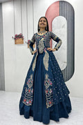 INDIGO COLOR CROP TOP LEHENGA WITH EMBROIDERED SHRUG