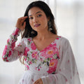 GET READY TO TURN HEADS WITH THIS ELEGANT WHITE FLORAL PRINT ANARKALI SET