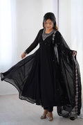 Black Georgette Embroidered Anarkali Suit Set