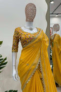 YELLOW COLOR BEAUTIFUL DESIGNER SAREE ON TIBBY SILK FABRIC
