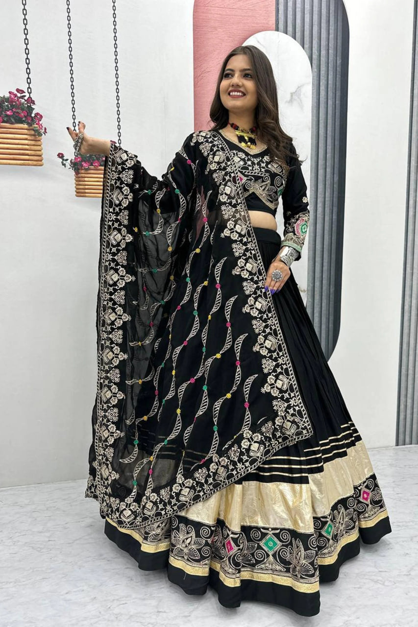 BLACK COTTON CHANIYA CHOLI WITH HEAVY EMBROIDERY