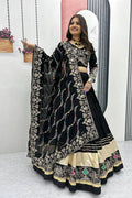 BLACK COTTON CHANIYA CHOLI WITH HEAVY EMBROIDERY