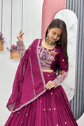 MAROON EMBROIDERED VICHITRA LEHENGA CHOLI SET
