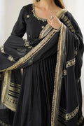 BLACK BOLLYWOOD STYLE ANARKALI SUIT WITH CHINON SILK & SEQUIN WORK