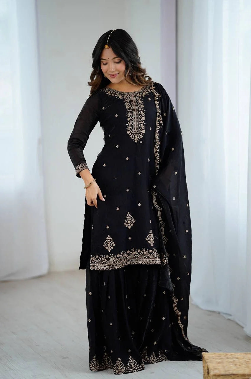 BLACK KEDIYA STYLE SHARARA SUIT