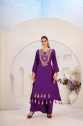 PURPLE ETHNIC MIRROR WORK PEPLUM SET WITH PALAZZO