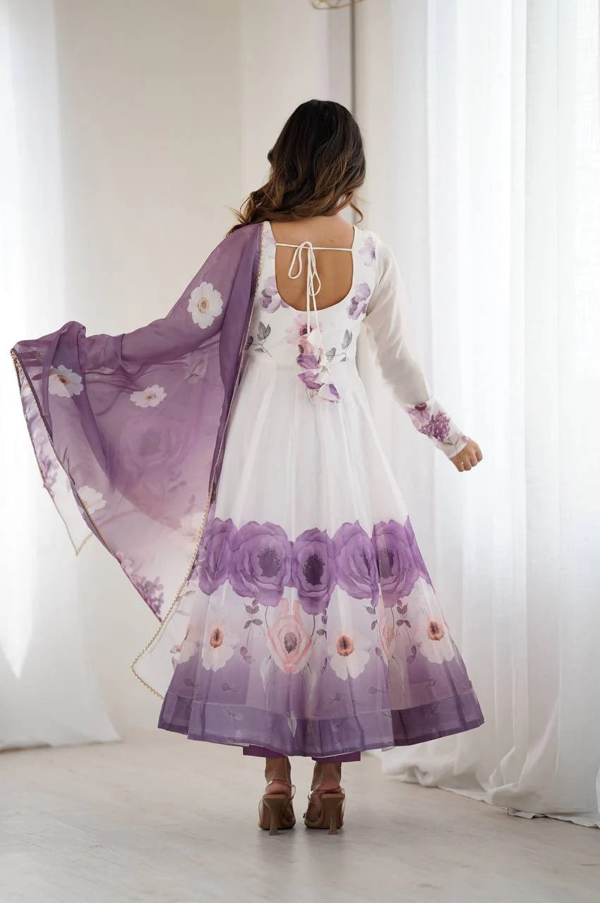 BRINJAL COLOR ORGANZA SILK ANARKALI SUIT WITH DUPATTA