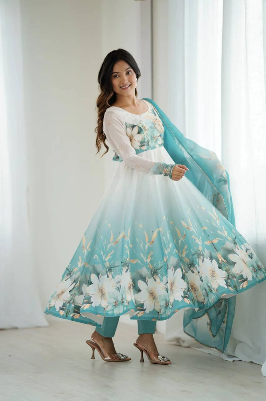 AQUA BLUE FESTIVAL SPECIAL ANARKALI SUIT SET