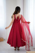 MAROON ROMAN SILK ANARKALI SUIT SET
