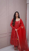 KARWACHAUTH SPECIAL RED COLOR PREMIUM ANARKALI SUIT SET OF 3