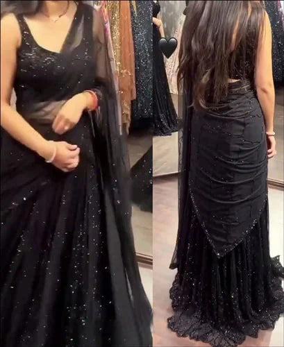 ADMIRABLE BLACK COLOR EMBROIDERED SEQUENCE WORK DESIGNER LEHENGA CHOLI