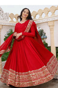 EXOTIC RED GEORGETTE SUIT SET WITH EMBROIDERED DUPATTA