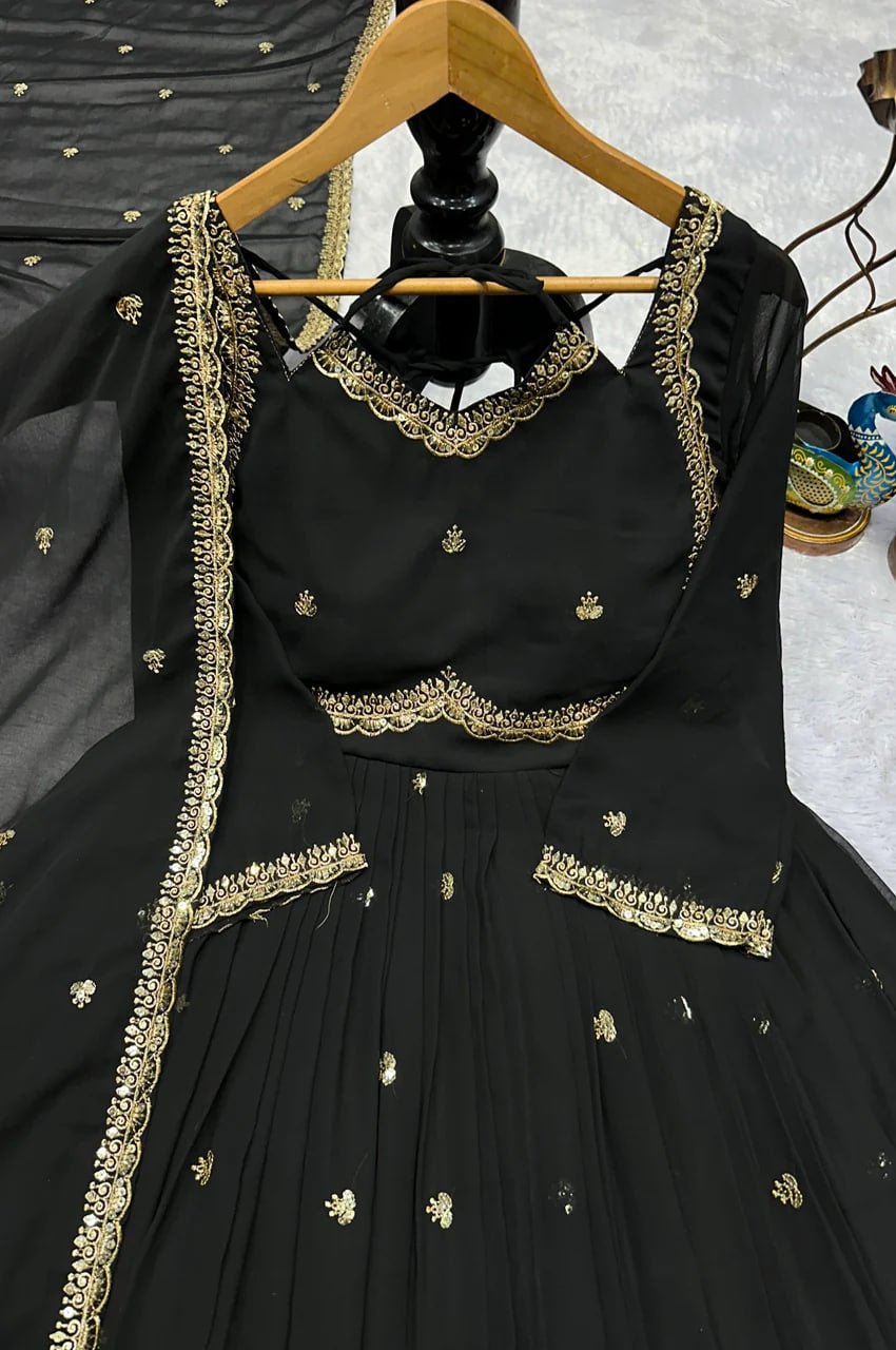 BLACK GEORGETTE ANARKALI SUIT SET