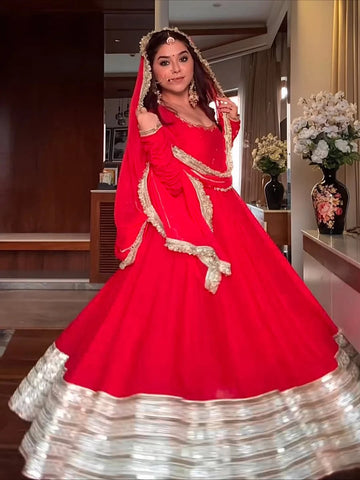MAHARANI RED KARVA CHAUTH SPECIAL ANARKALI SUIT SET – ROYAL ELEGANCE