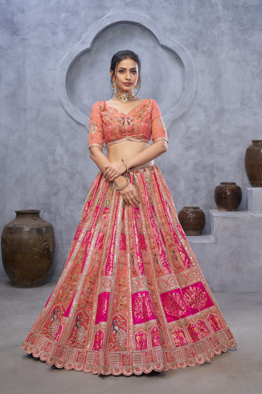 THE BAGH COLLECTION – PLUSH PINK BANARASI SILK LEHENGA SET