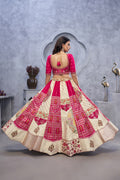 REGAL ELEGANCE – RED & WHITE RAW SILK LEHENGA WITH PAISLEY MOTIFS & SHEER PINK DUPATTA