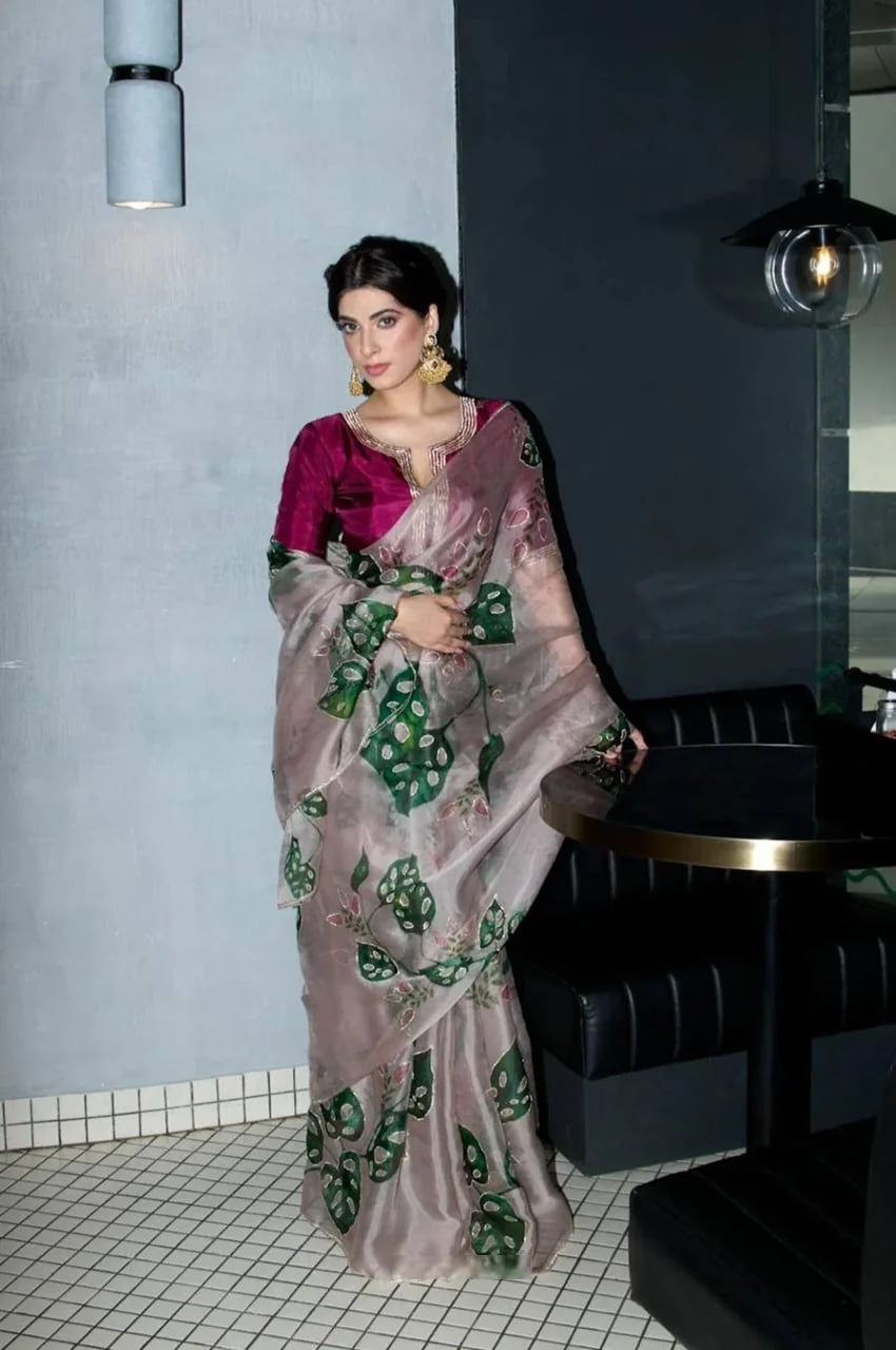 BLUSH TABBY ORGANZA HANDWORK LUXURIOUS SAREE
