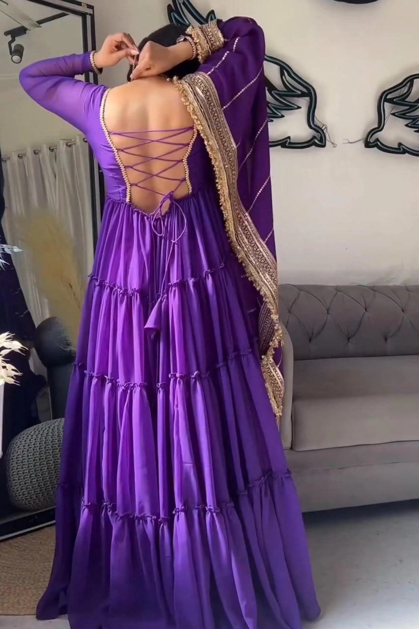 FABVILLA ROYAL PURPLE TIERED ANARKALI ENSEMBLE