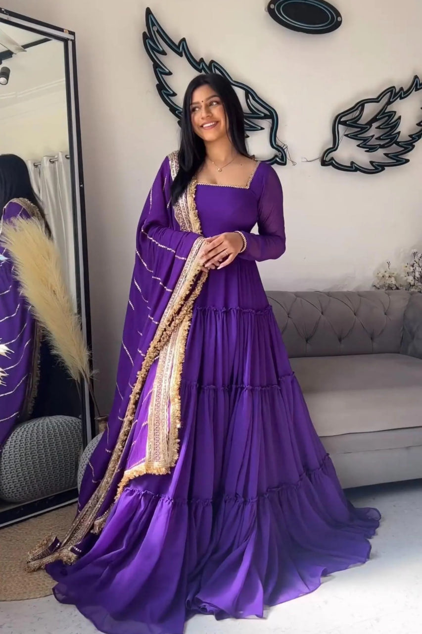 FABVILLA ROYAL PURPLE TIERED ANARKALI ENSEMBLE