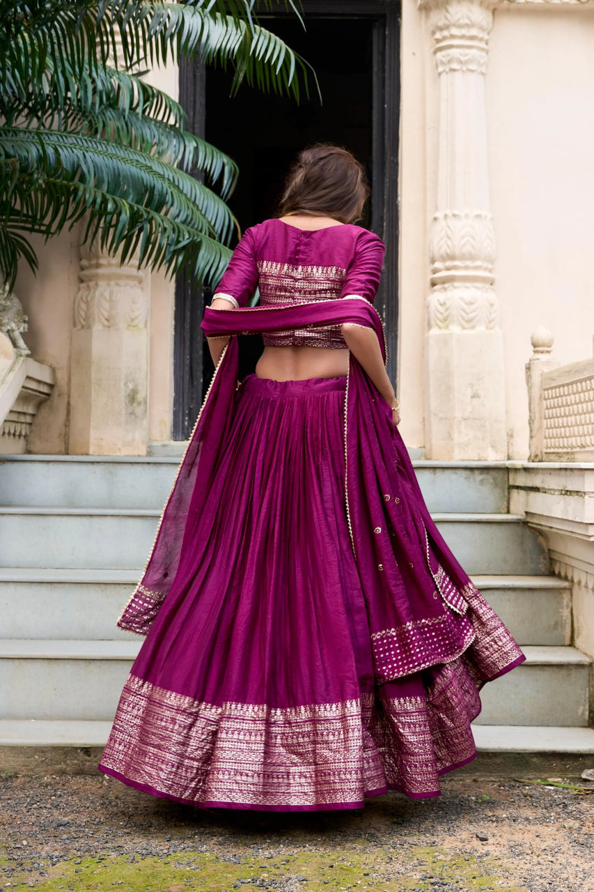 Wine Color Chanderi Lehenga Choli