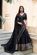 BLACK CHANDERI SILK LEHENGA CHOLI SET