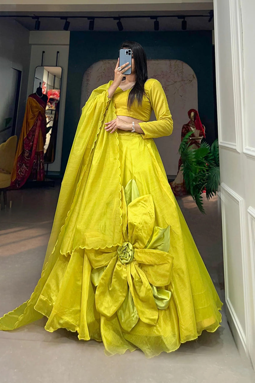 PARROT GREEN RAJWADI CHANDERI SILK LEHENGA CHOLI