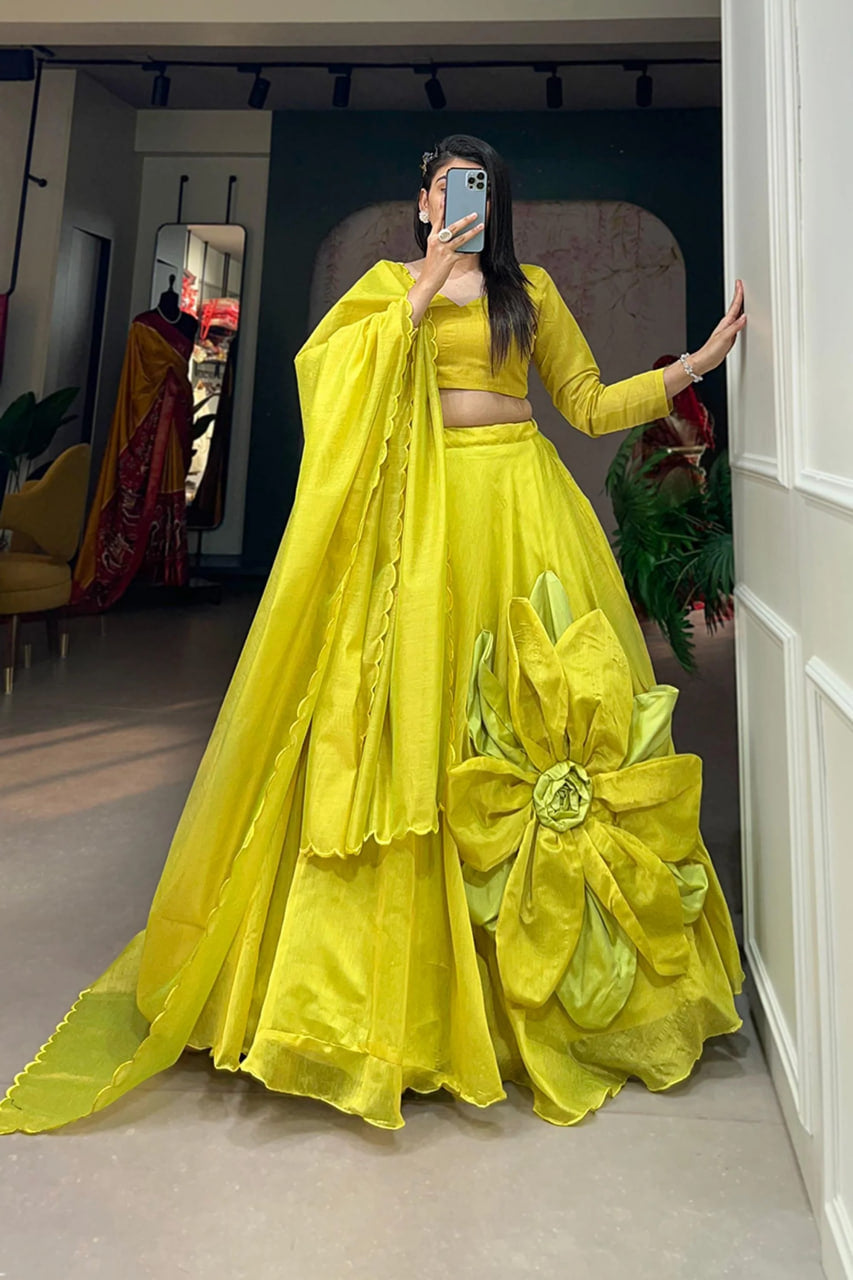 PARROT GREEN RAJWADI CHANDERI SILK LEHENGA CHOLI